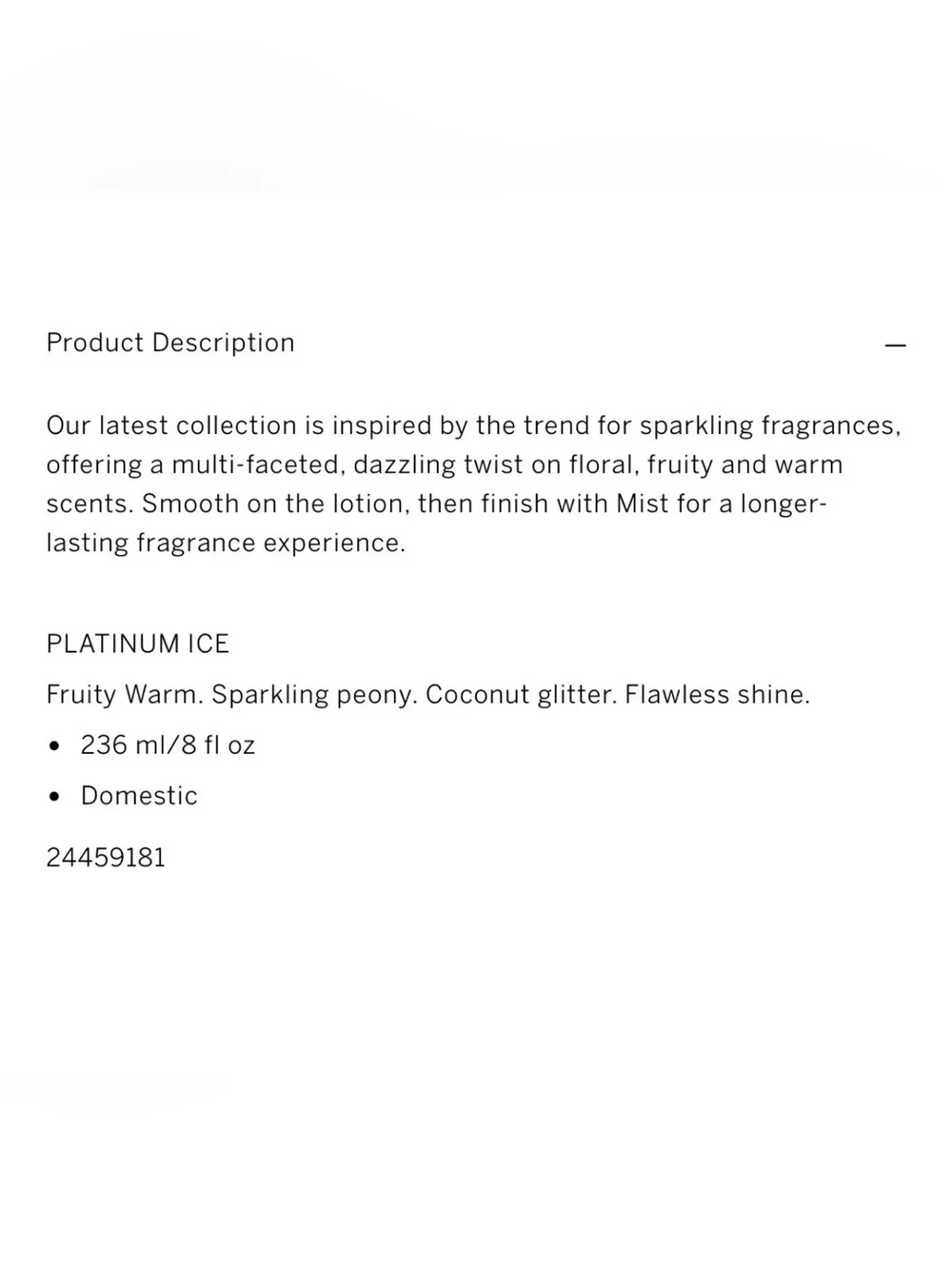 Victoria’s Secret PLATINUM ICE Fragrance Lotion ~ 8 fl.oz.